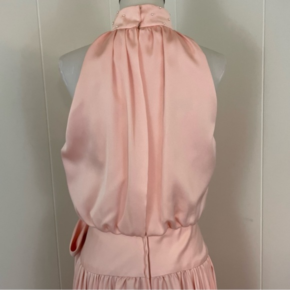 Vintage Beaded Mock Neck Sleeveless Bow Asymmetrical Midi Dress - Picture 8 of 11